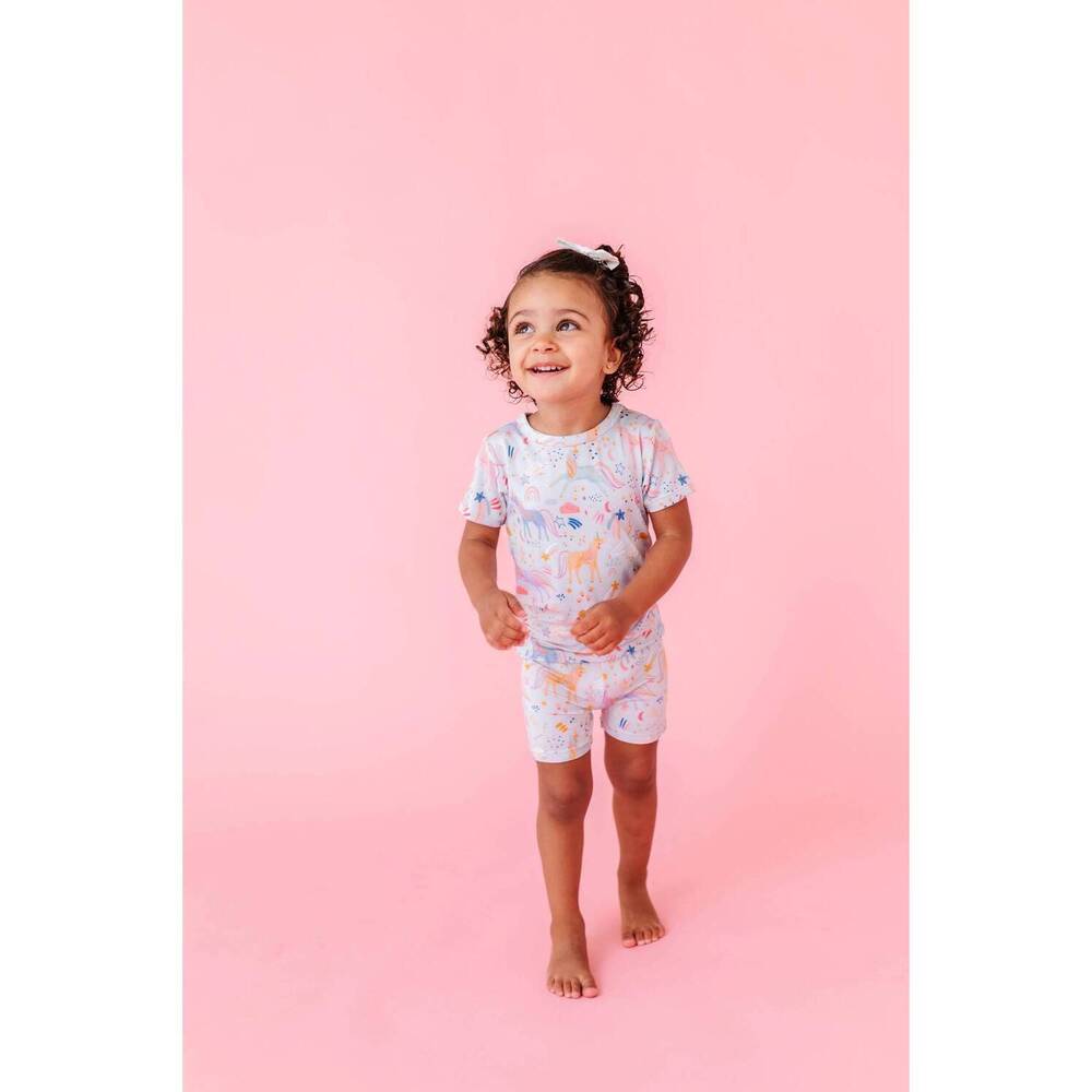 NEW BIRD & BEAN girl's unicorn 2-piece shorts bamboo pajama set in multi